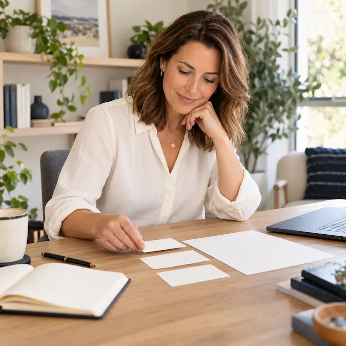Coach planning how to price coaching services without selling hours at her desk.